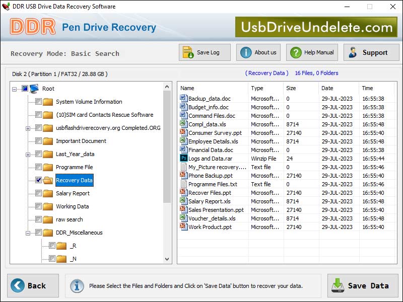 Screenshot of USB Drive Undelete